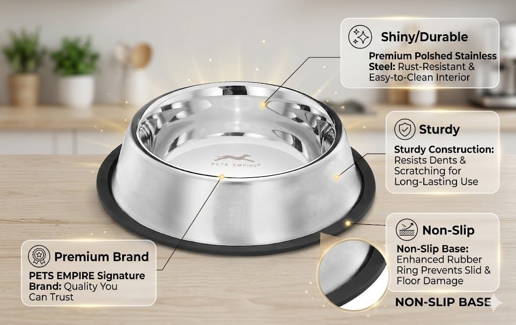 Stainless Steel Dog Feeding Bowl — Pack of 2 | Hygienic, Durable & Non-Slip