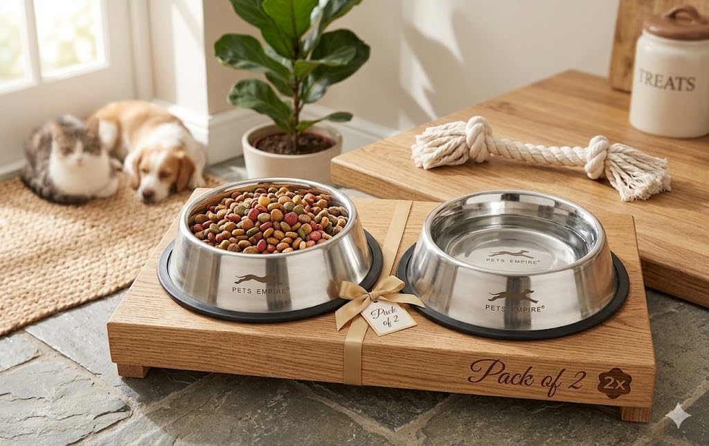 Stainless Steel Dog Feeding Bowl — Pack of 2 | Hygienic, Durable & Non-Slip