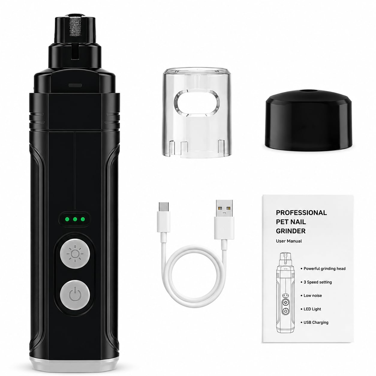 Rechargeable Pet Nail Grinder & Clipper with LED — Quiet, Safe & Stress-Free