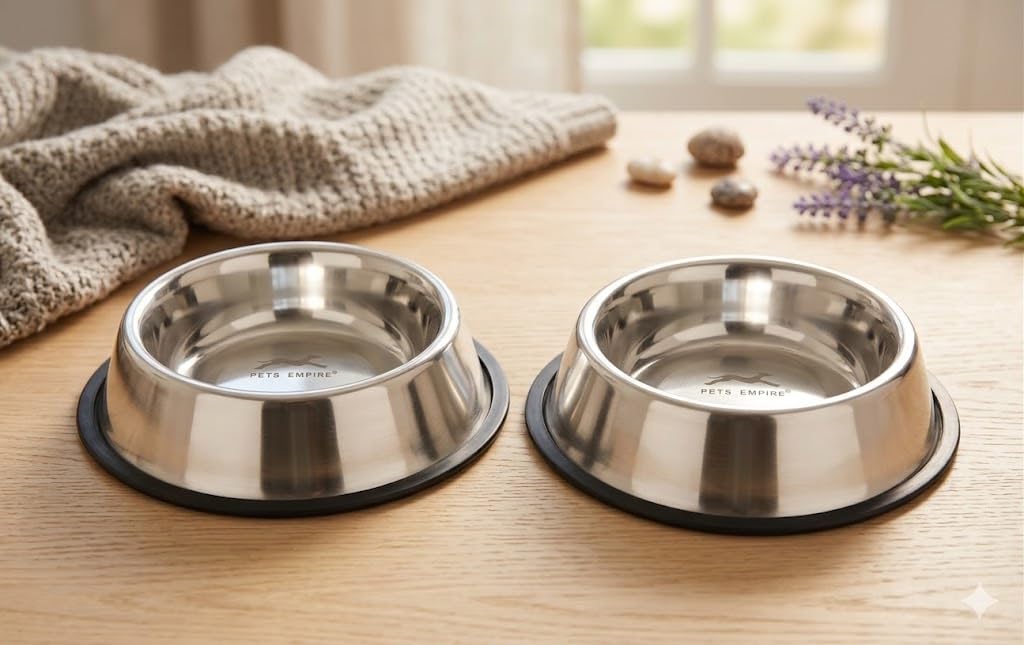 Stainless Steel Dog Feeding Bowl — Pack of 2 | Hygienic, Durable & Non-Slip
