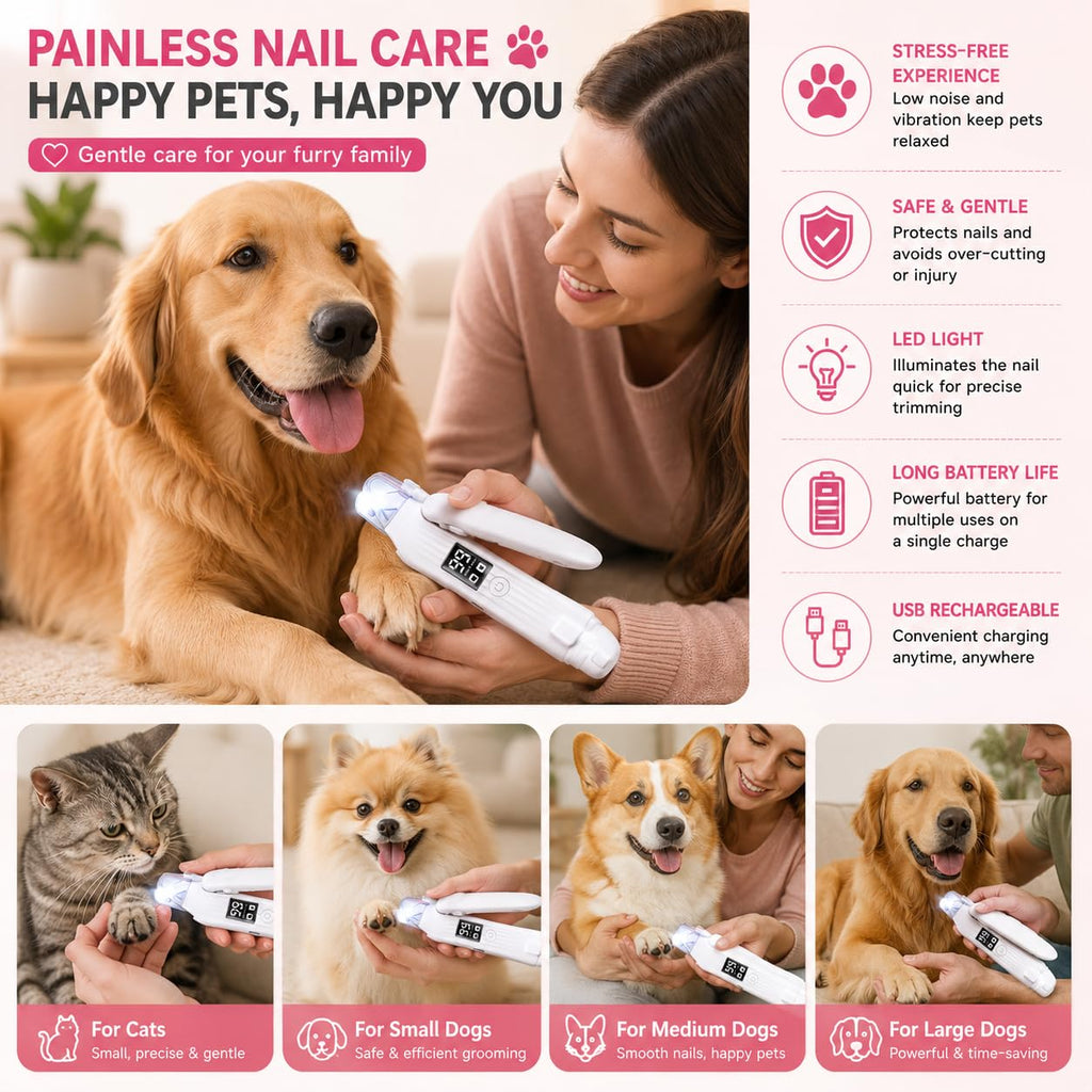 Rechargeable Pet Nail Grinder & Clipper with LED — Quiet, Safe & Stress-Free