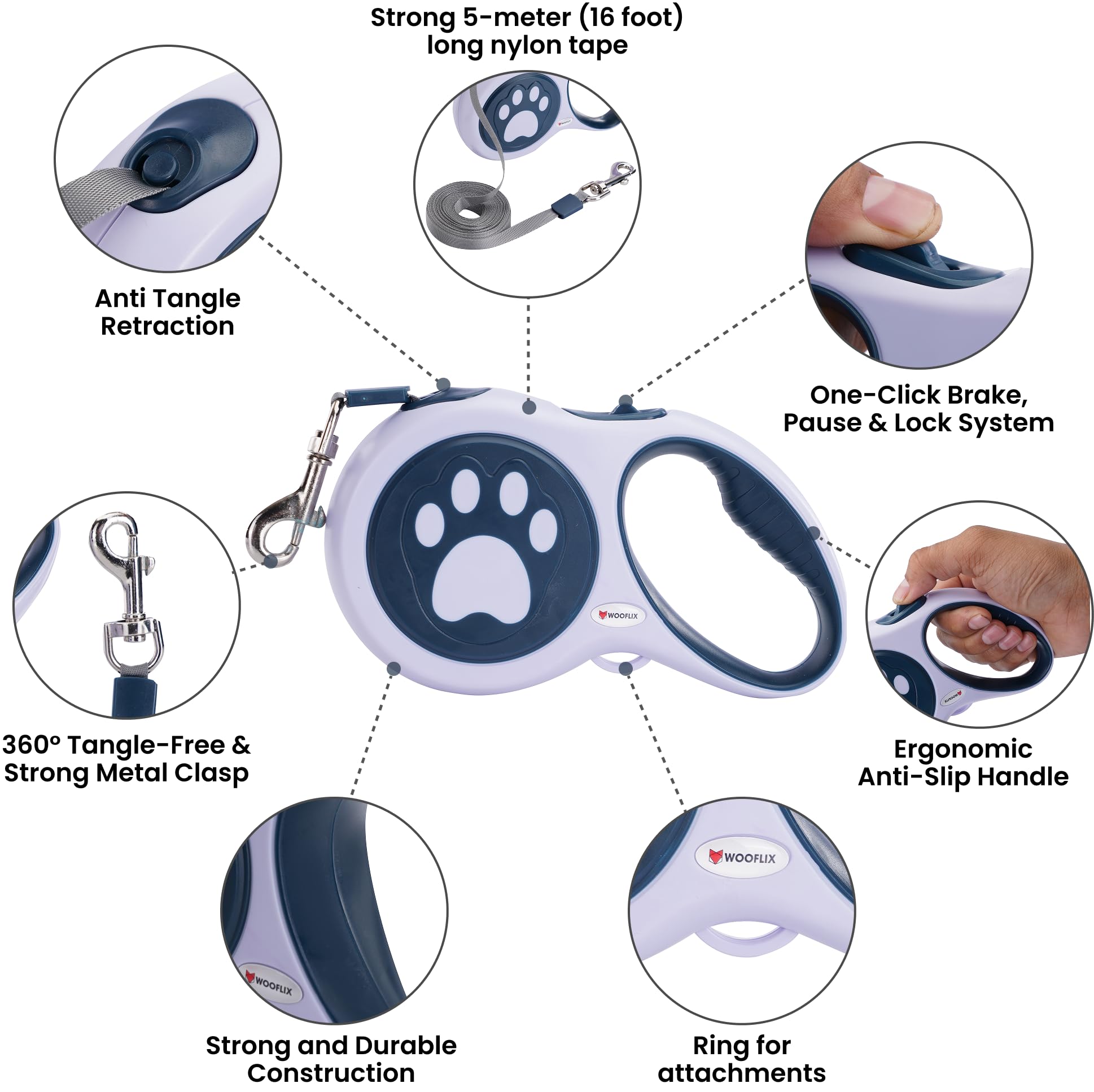 Heavy Duty Reflective Dog Leash with Padded Handle — Safe Walks Day & Night