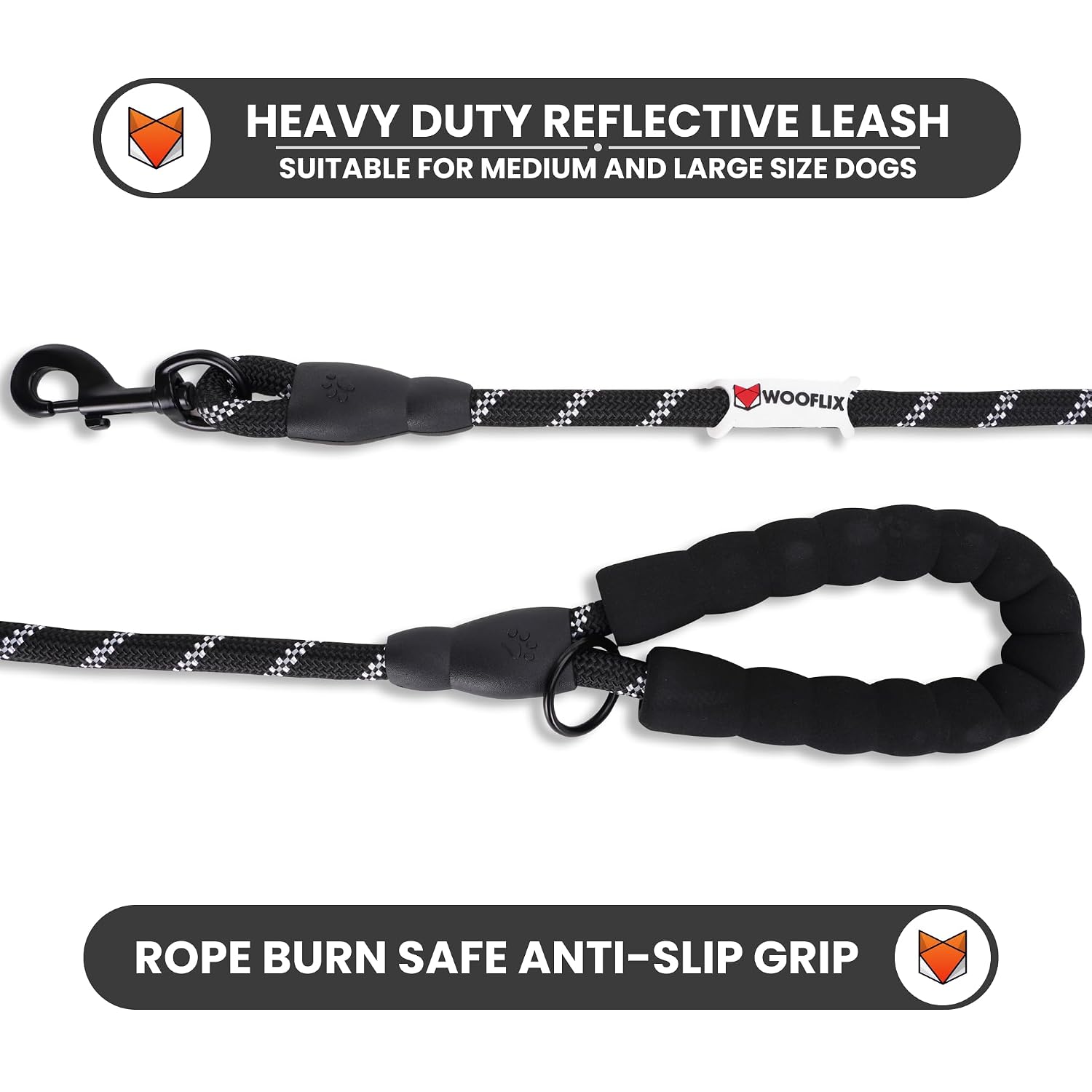 Heavy Duty Reflective Dog Leash with Padded Handle — Safe Walks Day & Night