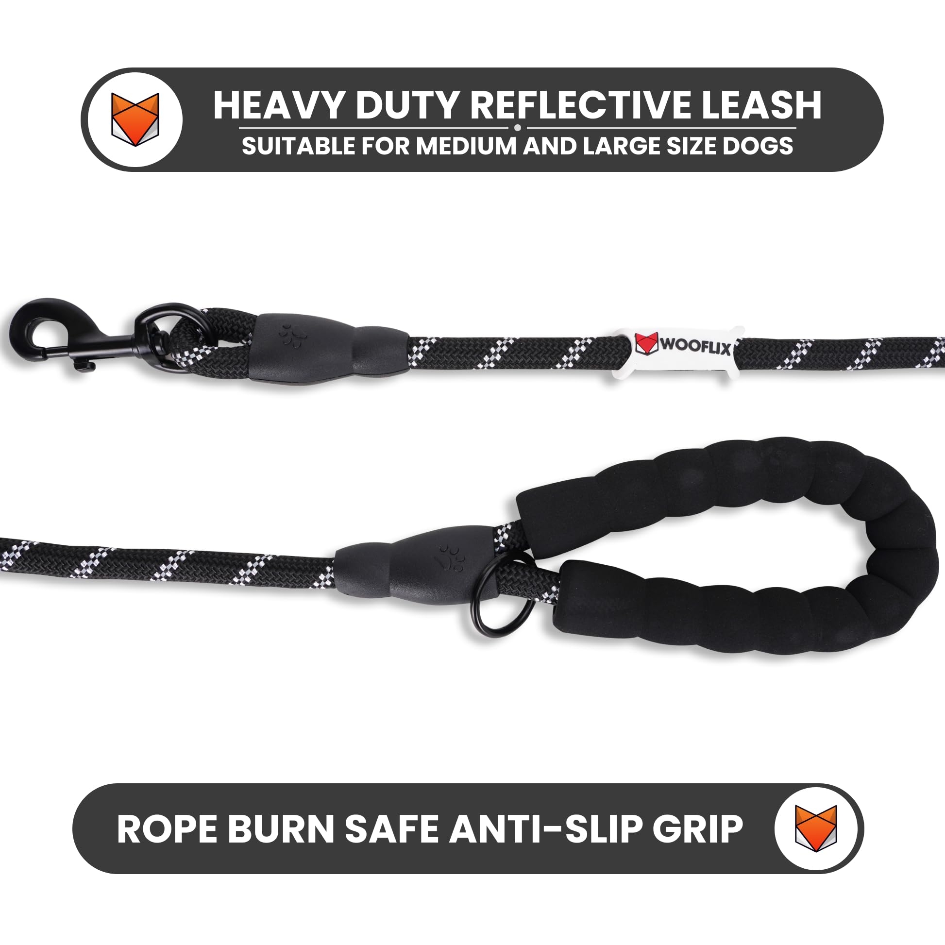 Heavy Duty Reflective Dog Leash with Padded Handle — Safe Walks Day & Night