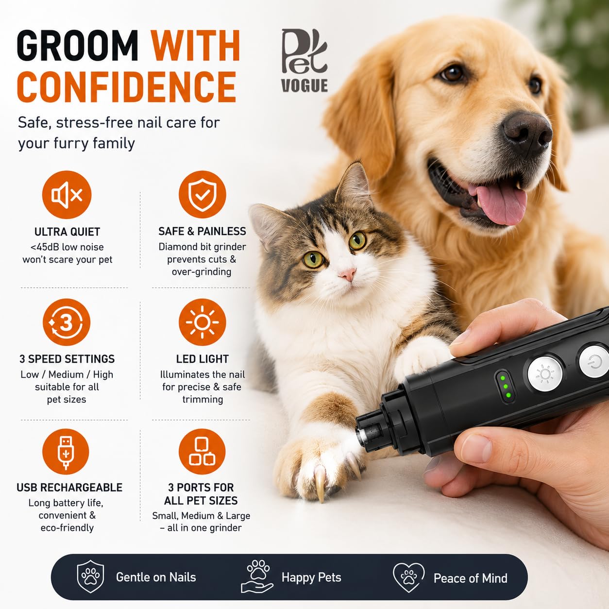 Rechargeable Pet Nail Grinder & Clipper with LED — Quiet, Safe & Stress-Free