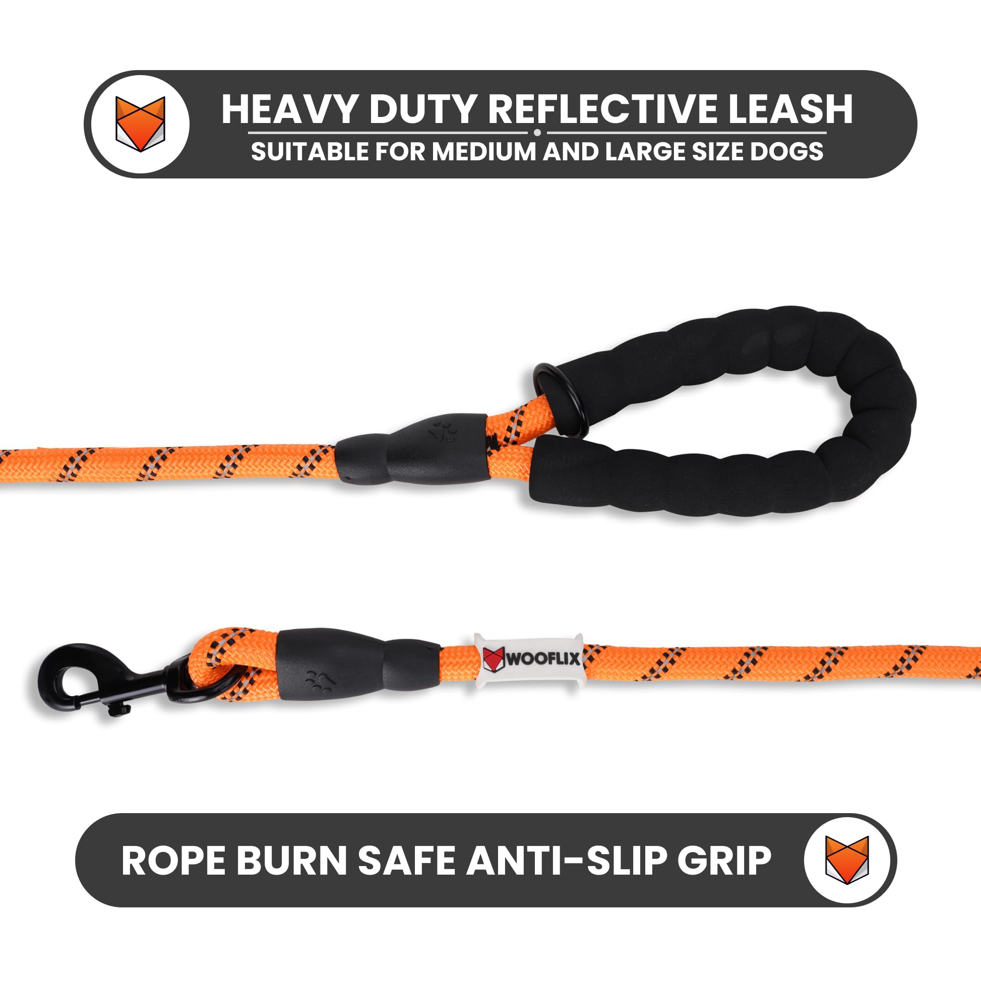 Heavy Duty Reflective Dog Leash with Padded Handle — Safe Walks Day & Night