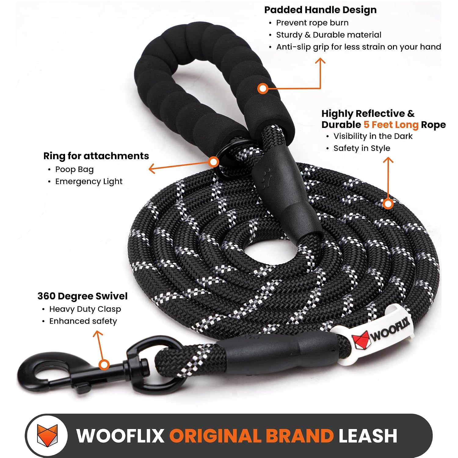 Heavy Duty Reflective Dog Leash with Padded Handle — Safe Walks Day & Night