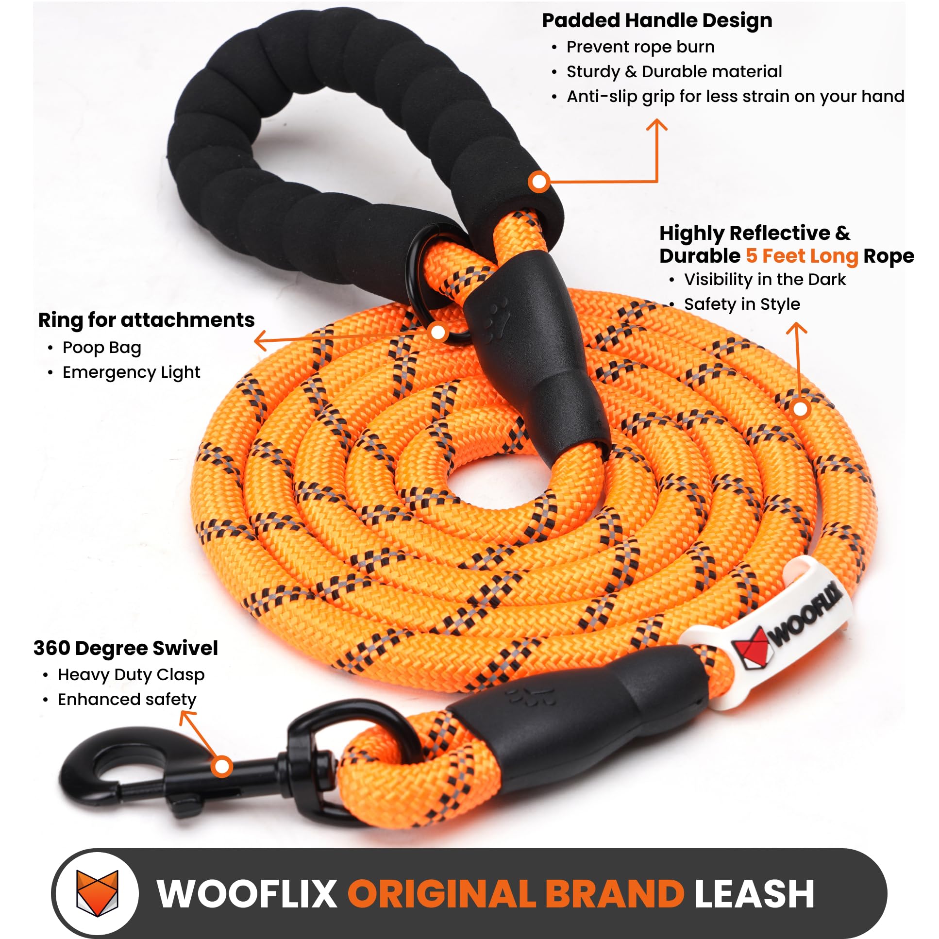 Heavy Duty Reflective Dog Leash with Padded Handle — Safe Walks Day & Night