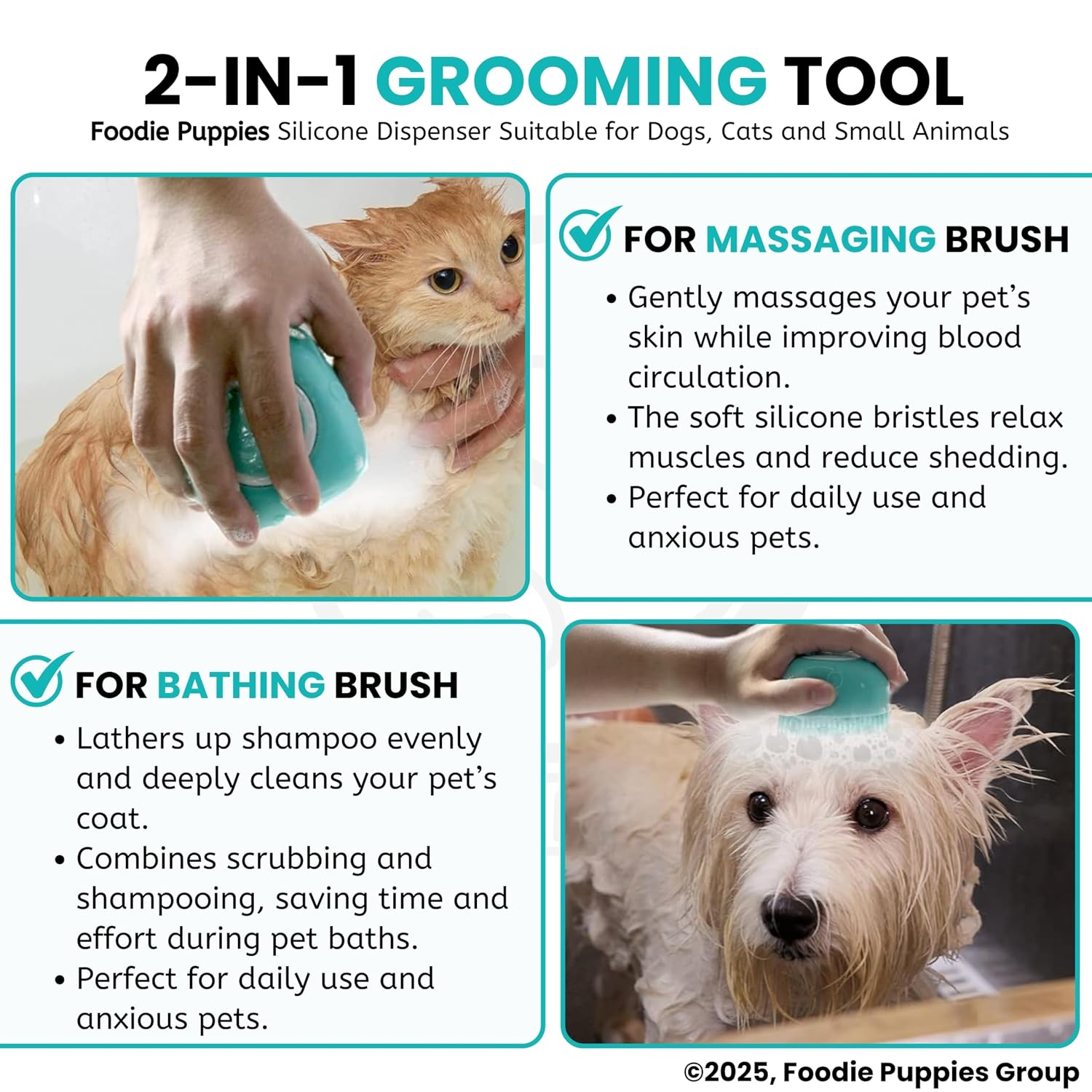 Silicone Dog Bath Brush with Shampoo Dispenser — 2-in-1 Lather & Massage