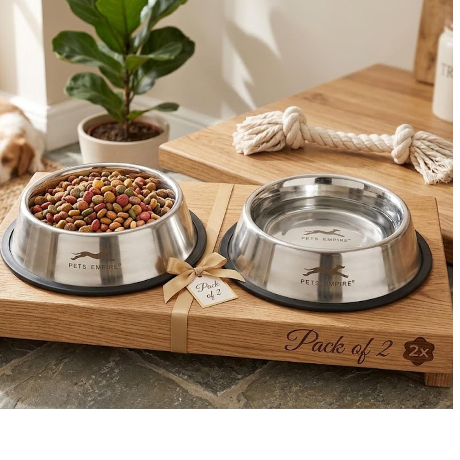 Stainless Steel Dog Feeding Bowl — Pack of 2 | Hygienic, Durable & Non-Slip