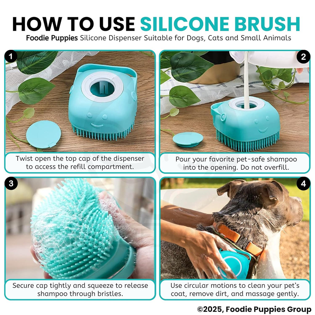 Silicone Dog Bath Brush with Shampoo Dispenser — 2-in-1 Lather & Massage