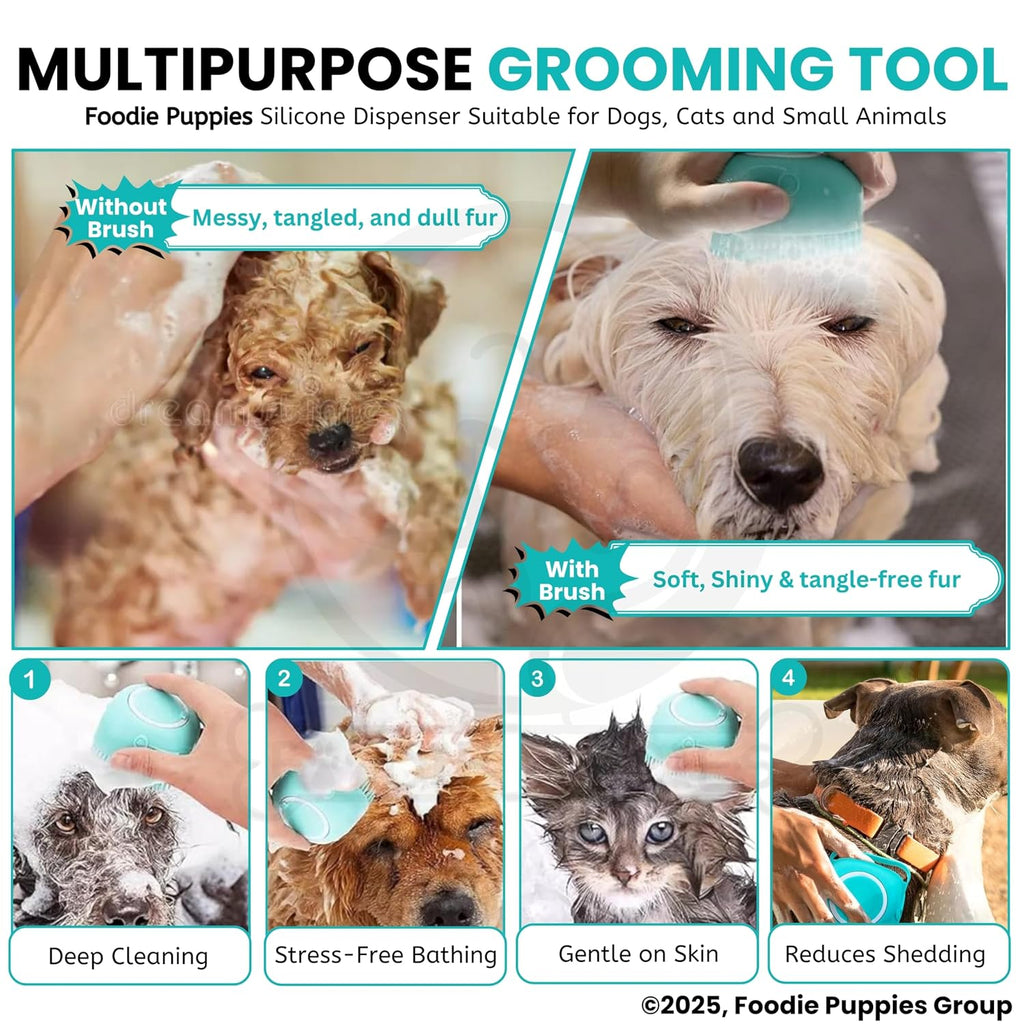 Silicone Dog Bath Brush with Shampoo Dispenser — 2-in-1 Lather & Massage