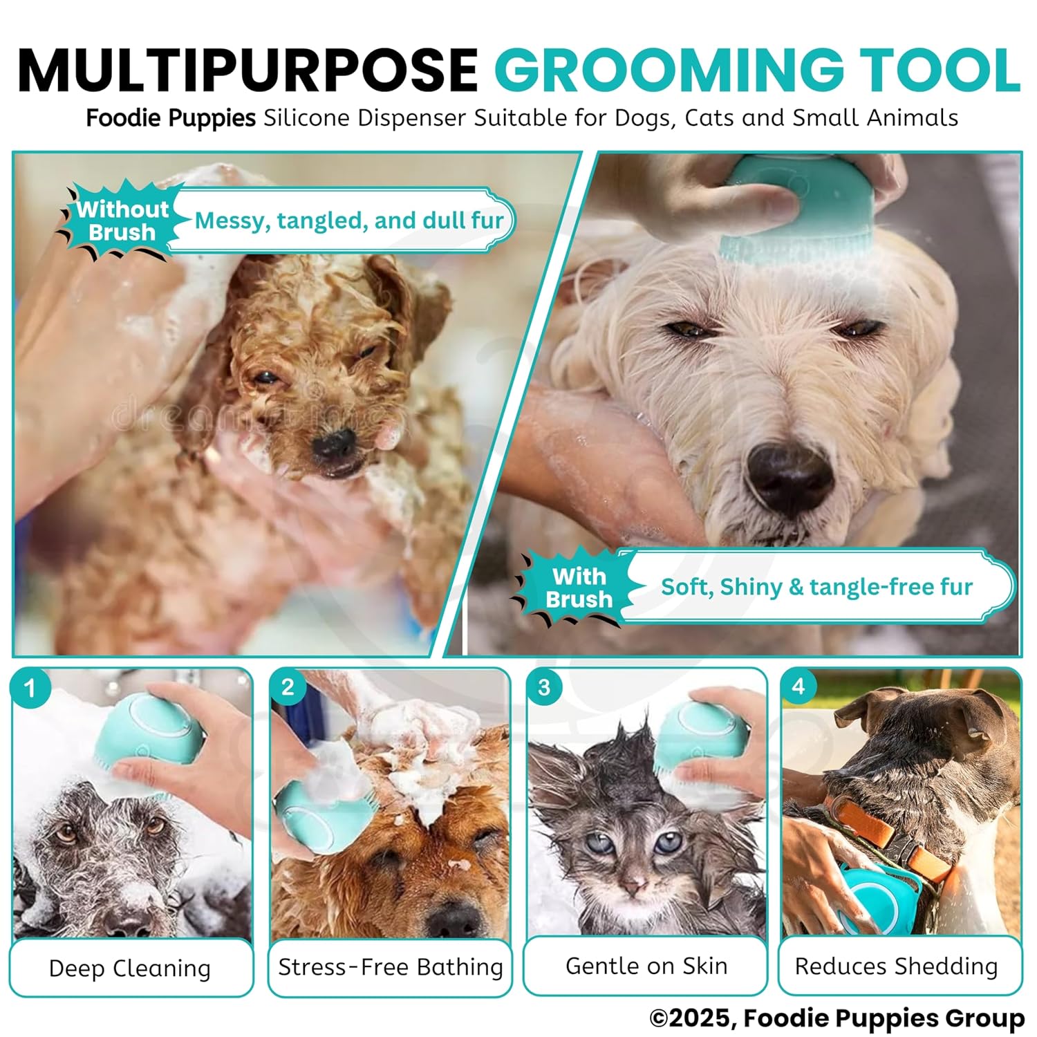Silicone Dog Bath Brush with Shampoo Dispenser — 2-in-1 Lather & Massage